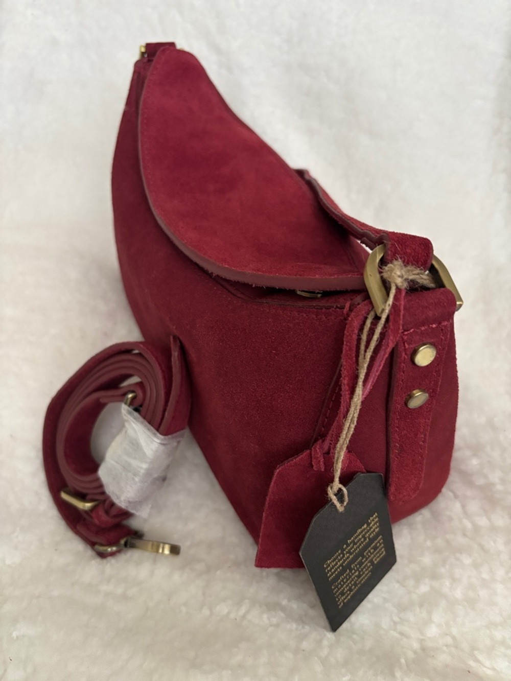 Classic Burgundy Suede Shoulder/Crossbody Bag - Stylish Everyday Carry - Picture 7 of 11